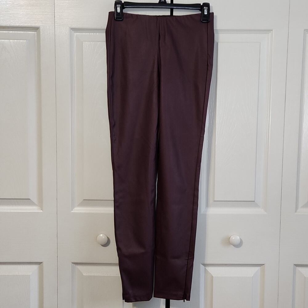 Oodji Ultra Women's Burgundy Pleather Pants Size 4 Side Zip & Ankles Elastic NWT